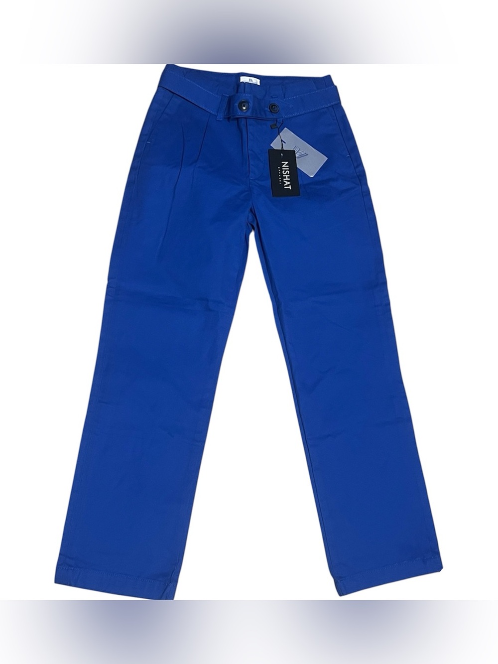 Nishat Apparel Royal Blue Straight Leg Pleated Trousers Pants NWT